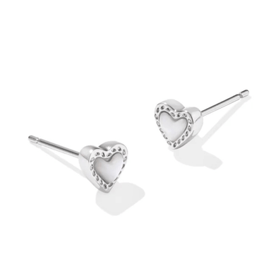 Kendra Scott Mini Ari Heart Earrings - Silver - Ivory Mother of Pearl - Kendra Scott
