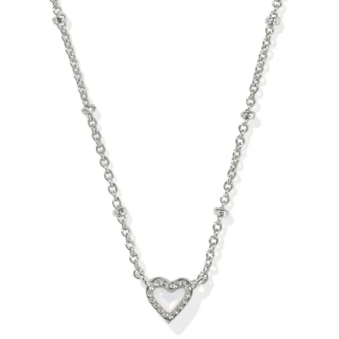 Kendra Scott Mini Ari Heart Pendant Necklace - Silver Ivory Mother of Pearl - Kendra Scott
