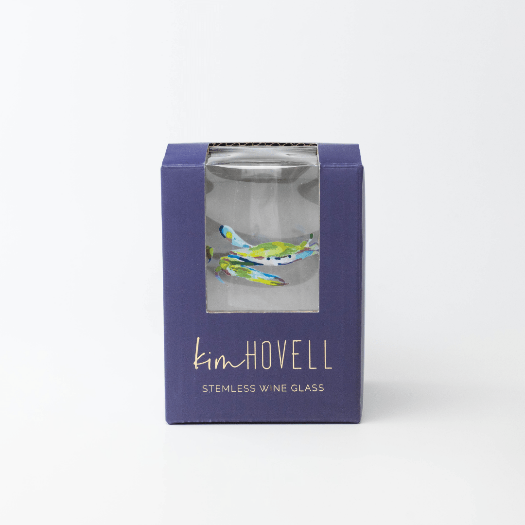 Kim Hovell Stemless Wine Glass - Bay Blues - Kim Hovell