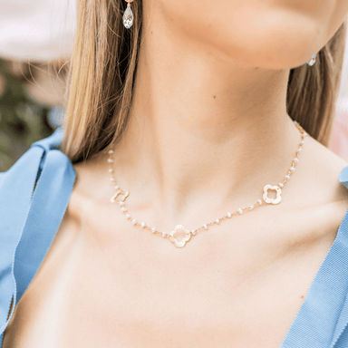 Kimberly James Jewelry Pearl & Gold Quatrefoil Necklace - Kimberly James Jewelry