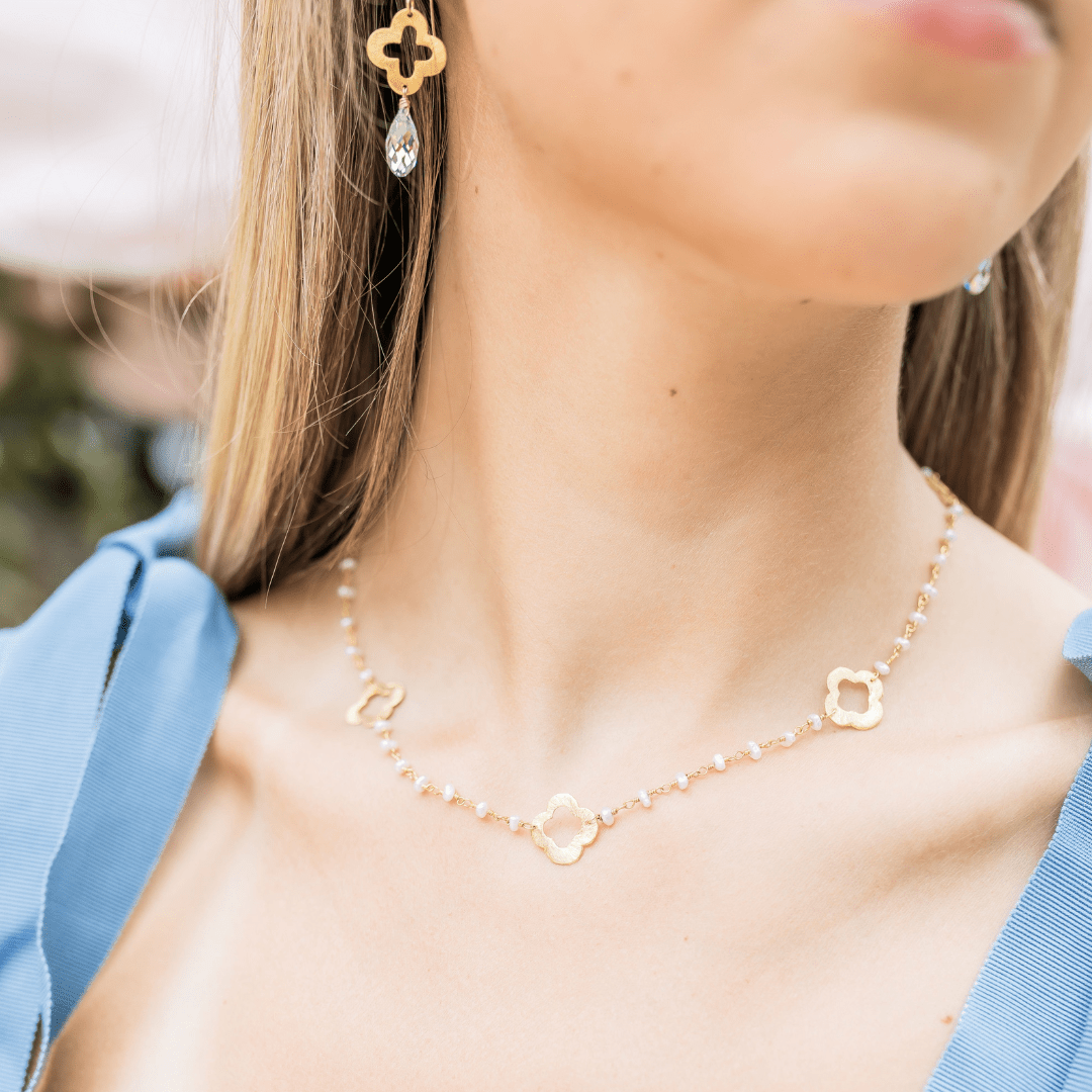 Kimberly James Jewelry Quatrefoil Crystal Drop Earrings - Kimberly James Jewelry