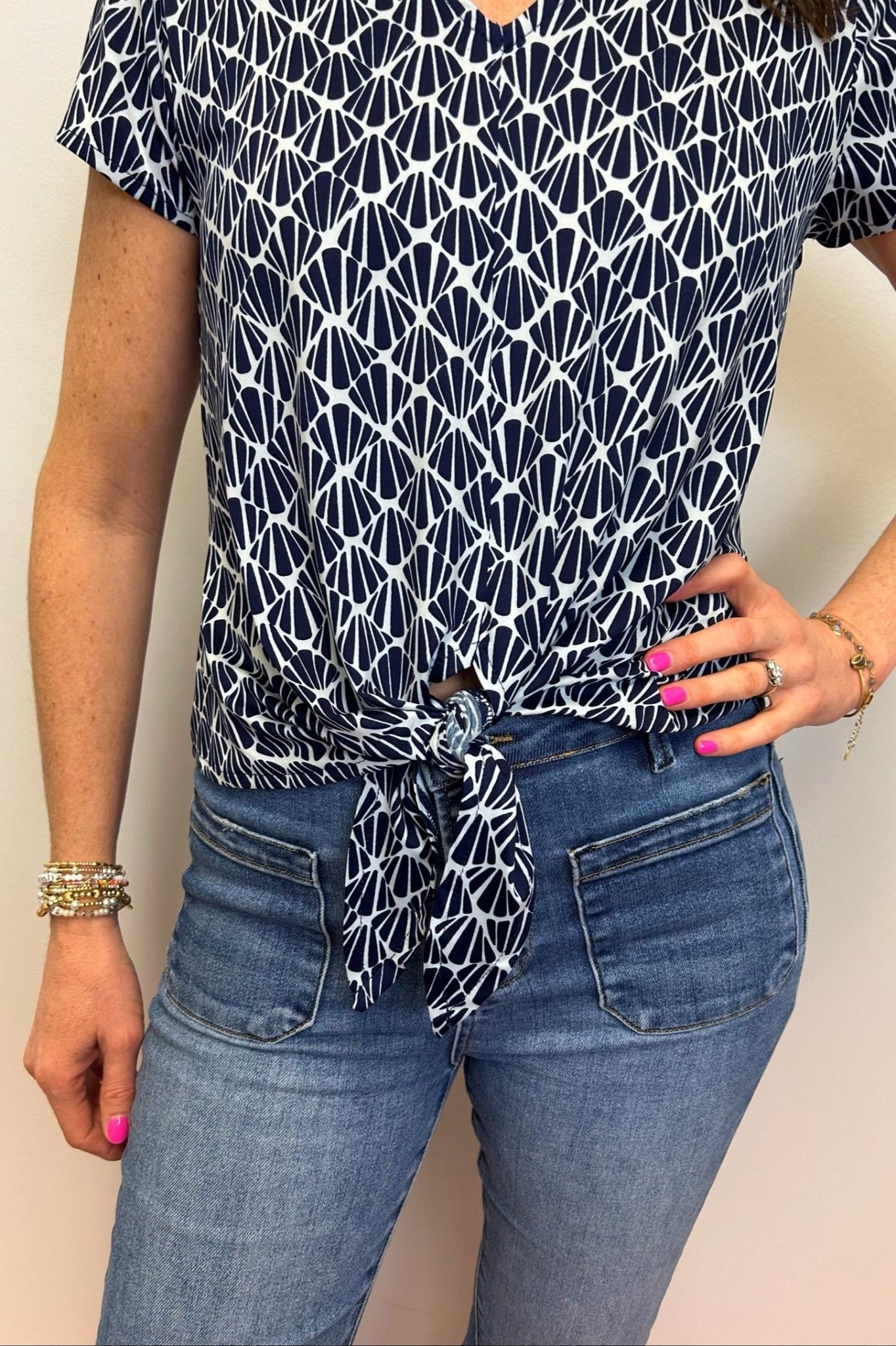 La Mer Luxe Knit Adele Top - Navy Abstract Shell - La Mer Luxe