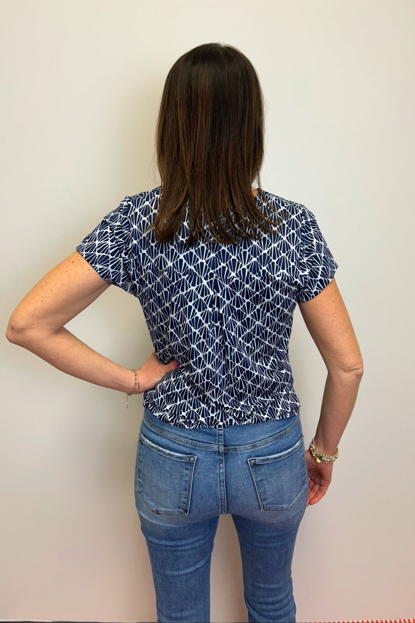 La Mer Luxe Knit Adele Top - Navy Abstract Shell - La Mer Luxe