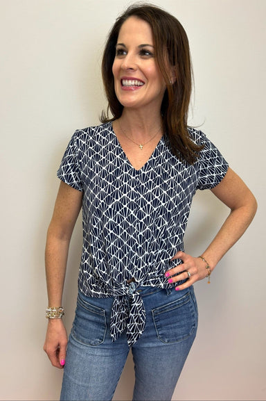 La Mer Luxe Knit Adele Top - Navy Abstract Shell - La Mer Luxe