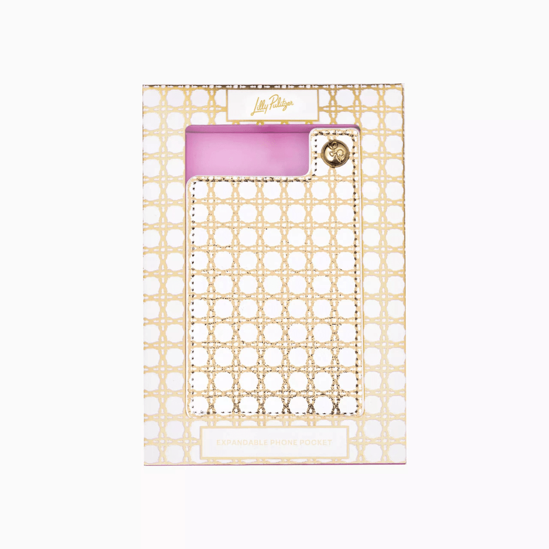 Lilly Pulitzer Expandable Phone Pocket - Gold Metallic Caning - Lifeguard Press