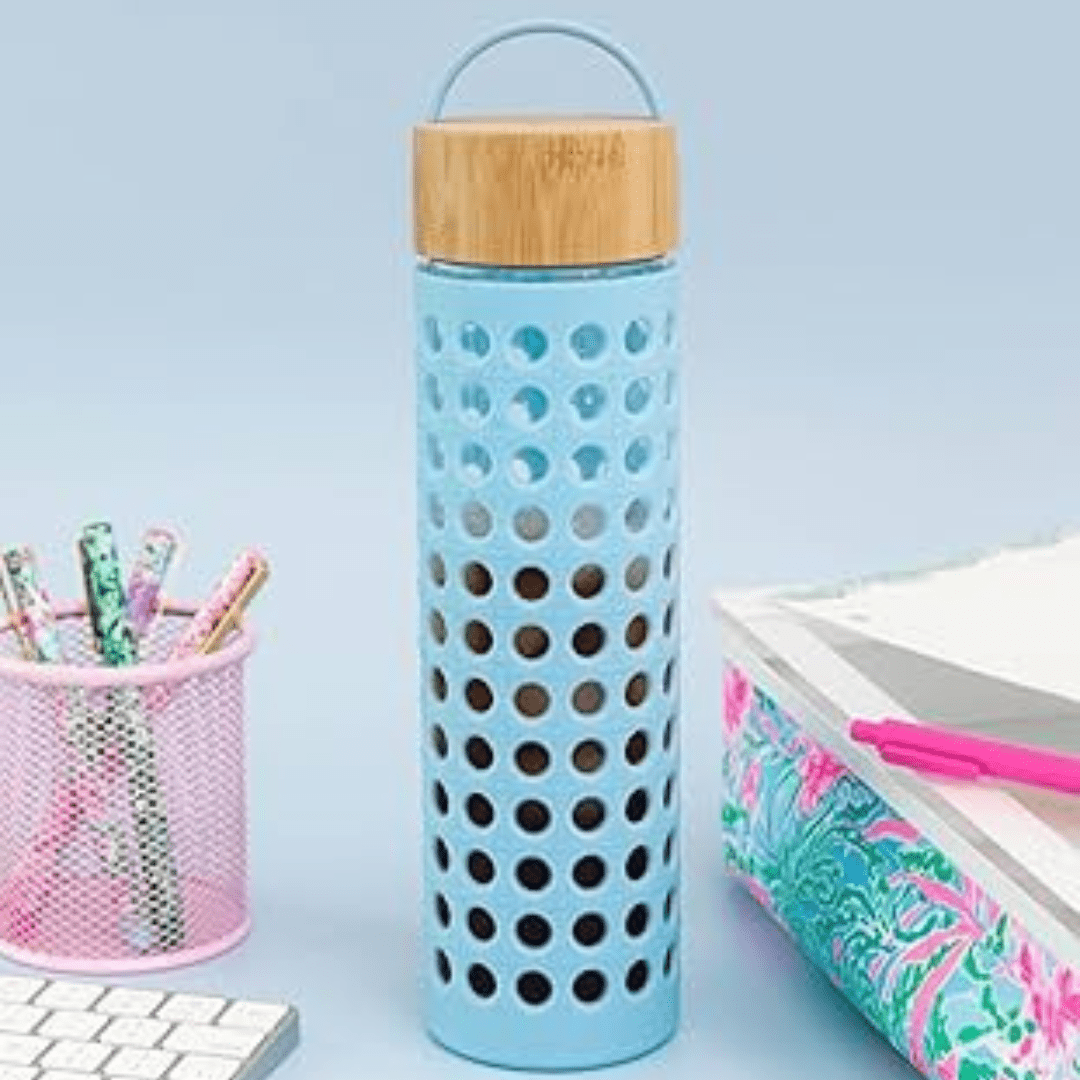 Lilly Pulitzer Glass Water Bottle - Caning Blue - Lifeguard Press