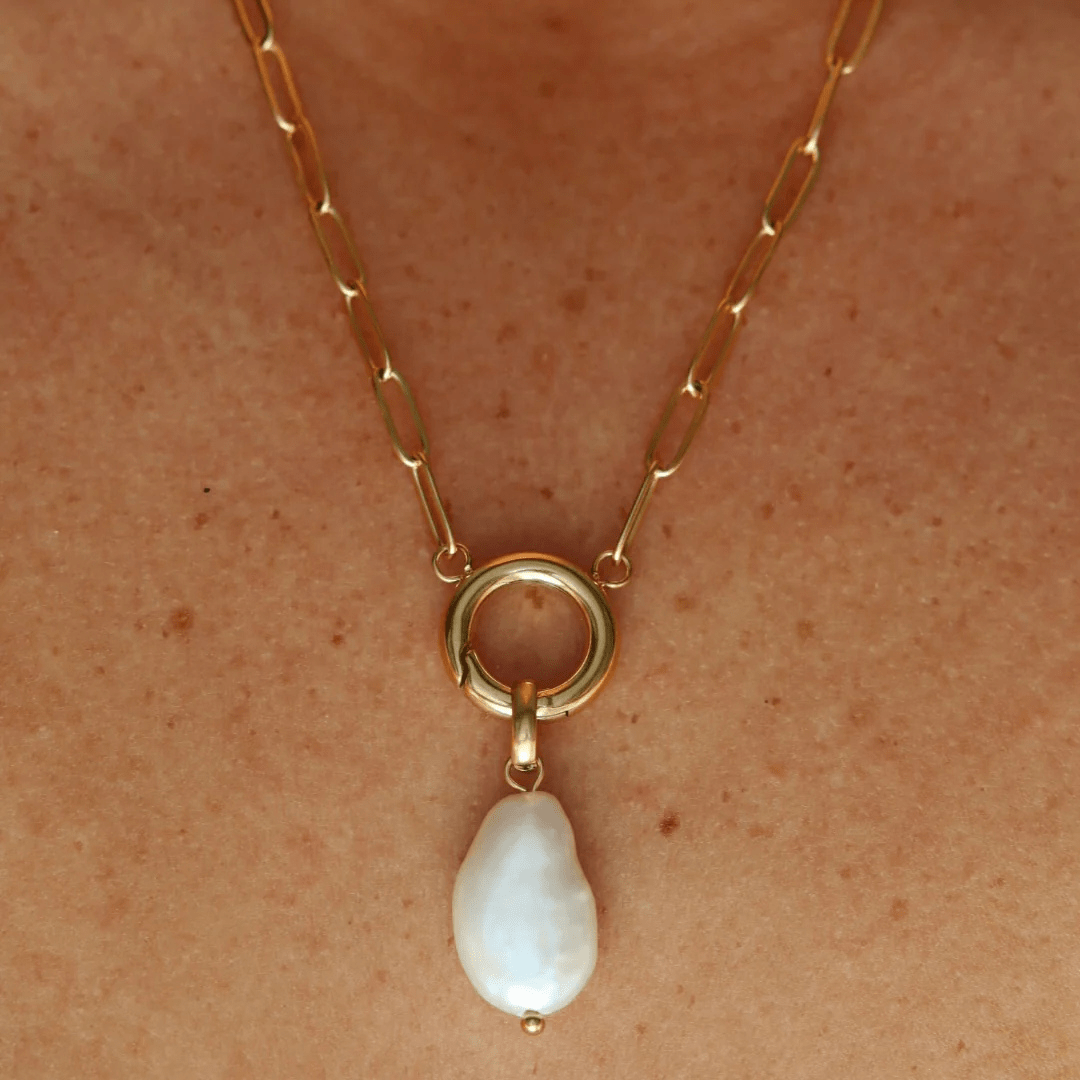 Liv Bella Vita Tini' Time Paperclip Charm Necklace - Pearl - Liv Bella Vita