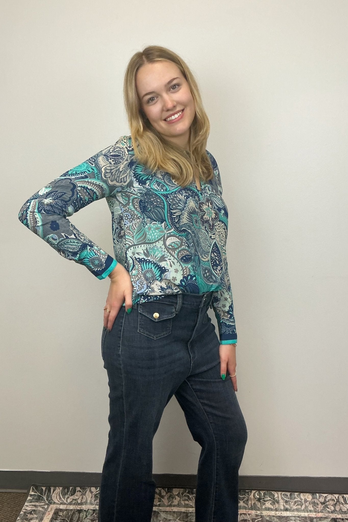 Liverpool LS Keyhole Woven Top - Liverpool