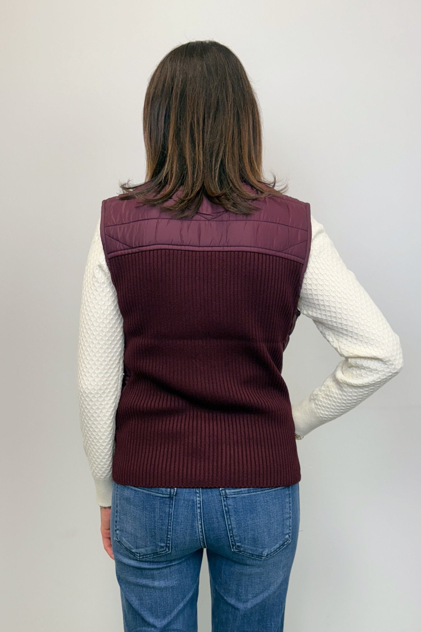 Liverpool Sleeveless Quilted Full Zip Sweater Vest - Wine Berry - Liverpool