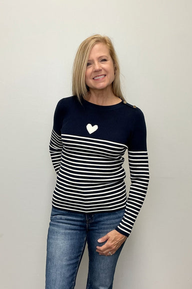 Molly Bracken Stripe Heart Sweater - Navy/Off White - Molly Bracken
