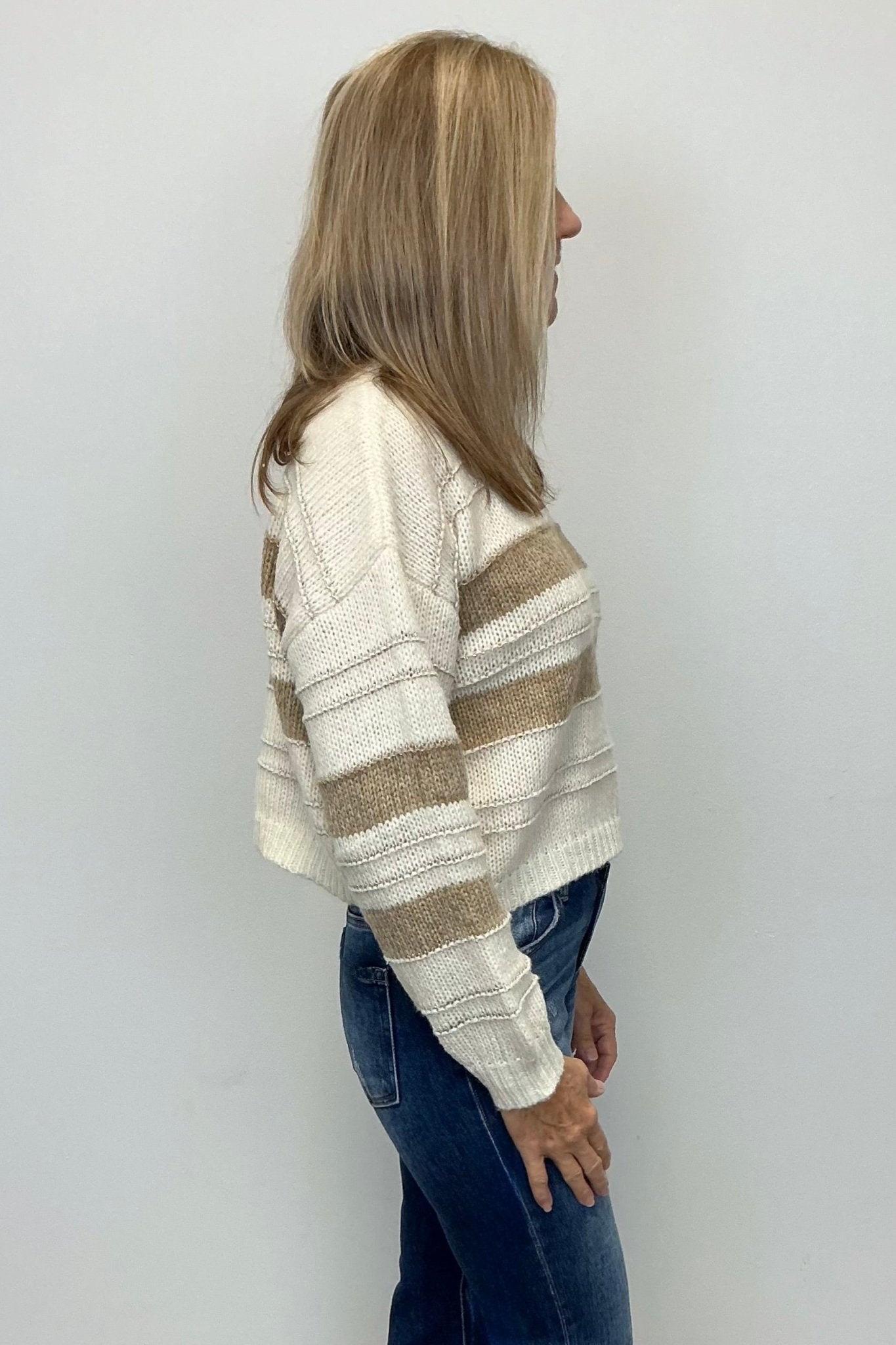 Molly Bracken Striped Knitted Sweater - Off White/Beige - Molly Bracken