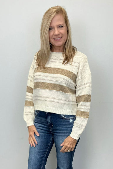 Molly Bracken Striped Knitted Sweater - Off White/Beige - Molly Bracken