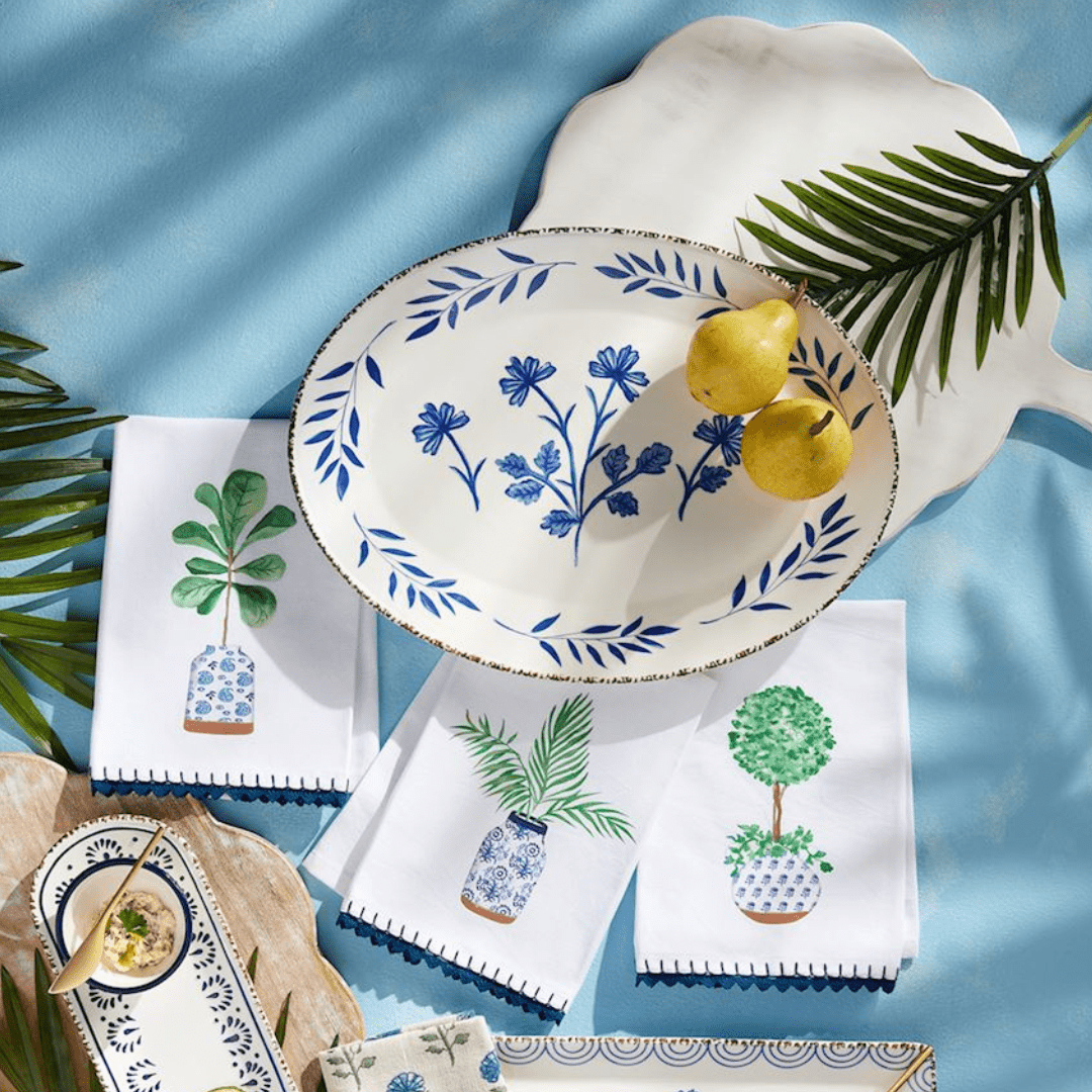 Mud Pie Blue Potted Plant Towel - Mud Pie