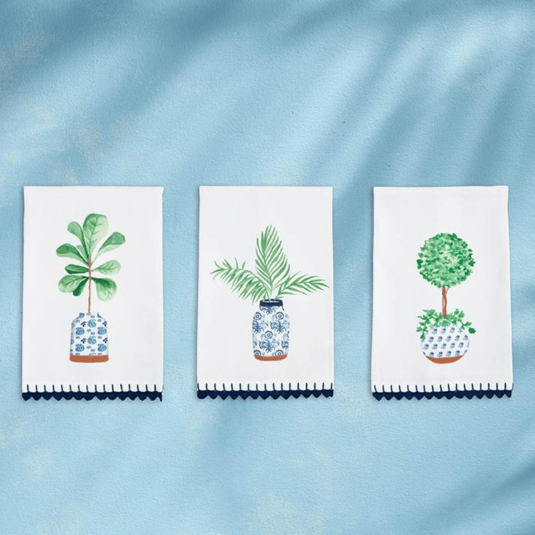 Mud Pie Blue Potted Plant Towel - Mud Pie
