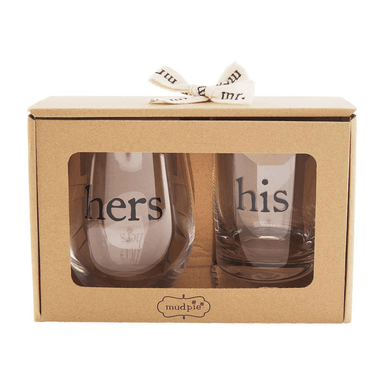 Mud Pie His & Hers Glass Set - Mud Pie