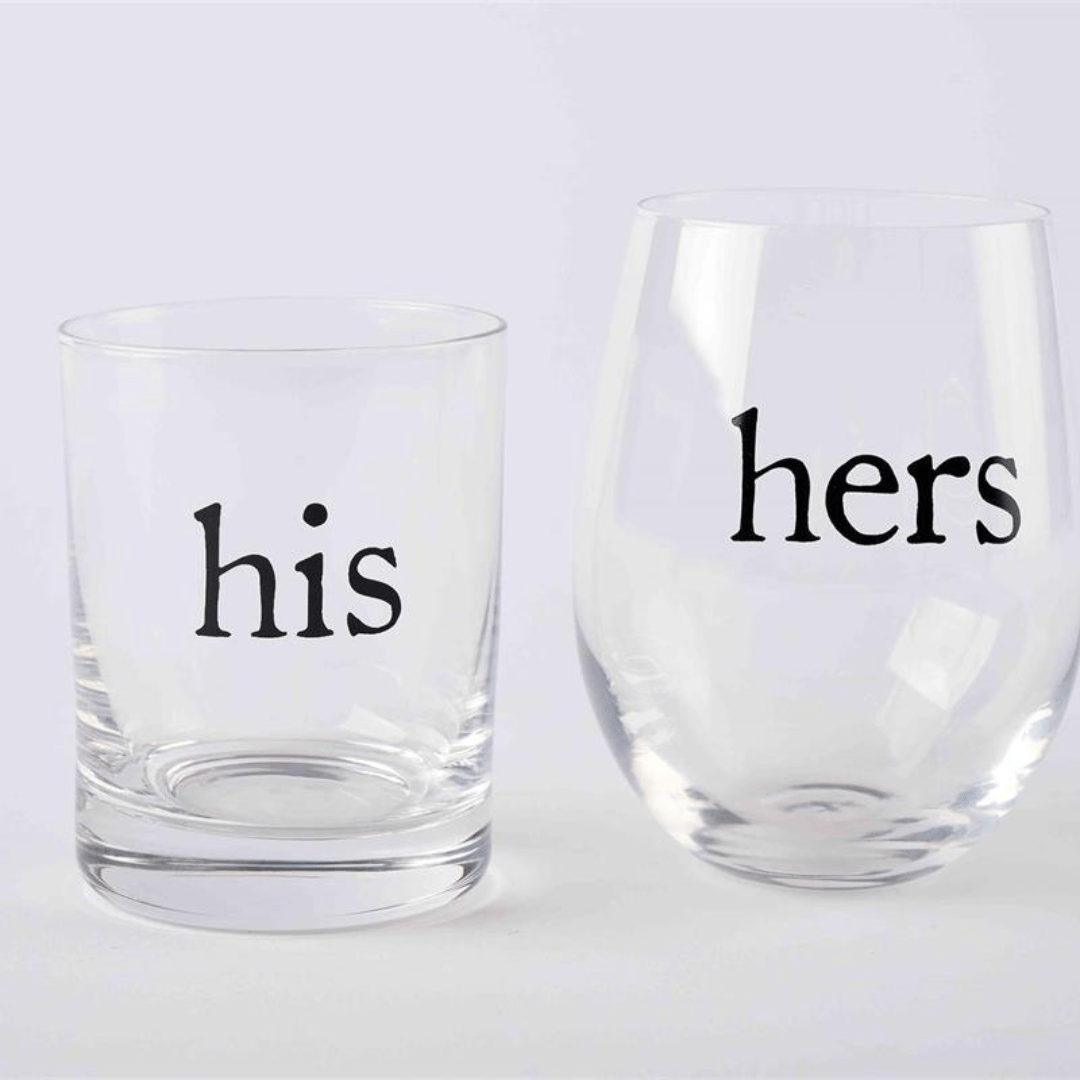 Mud Pie His & Hers Glass Set - Mud Pie