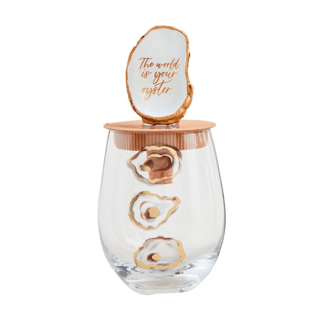 Mud Pie Oyster Wine Glass & Stopper Set - Mud Pie