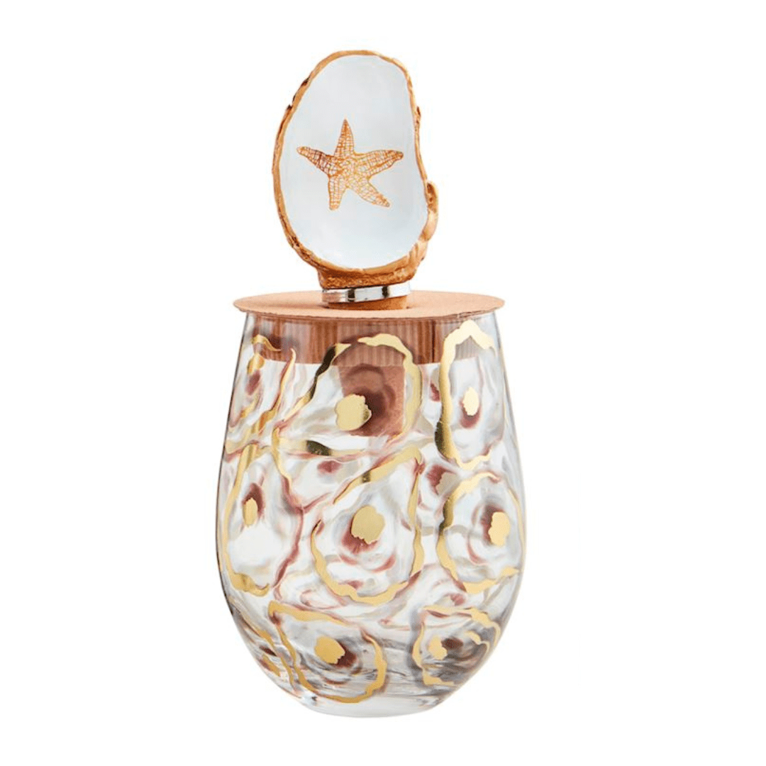 Mud Pie Oyster Wine Glass & Stopper Set - Mud Pie
