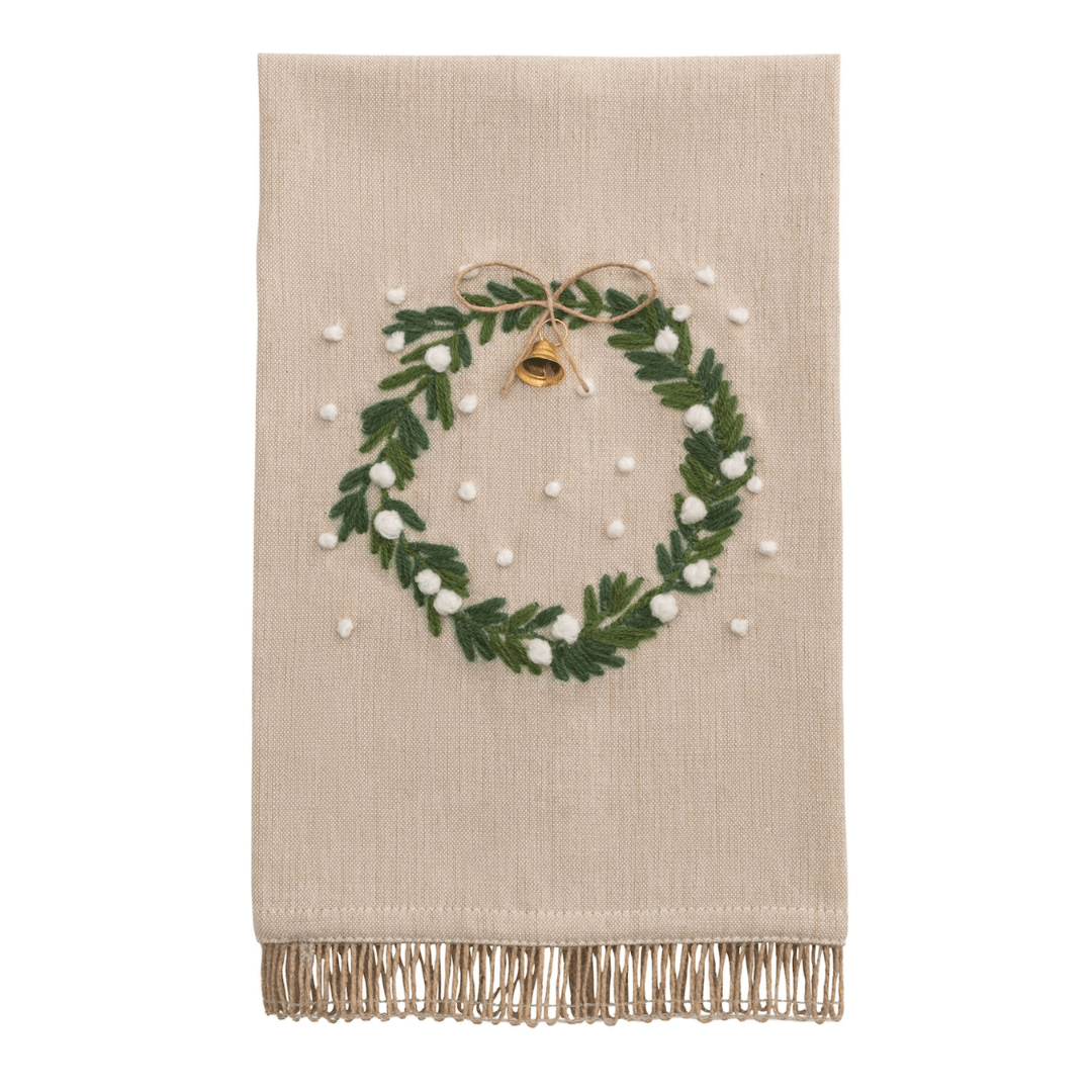 Mud Pie White Xmas Embroidered Towel - Mud Pie