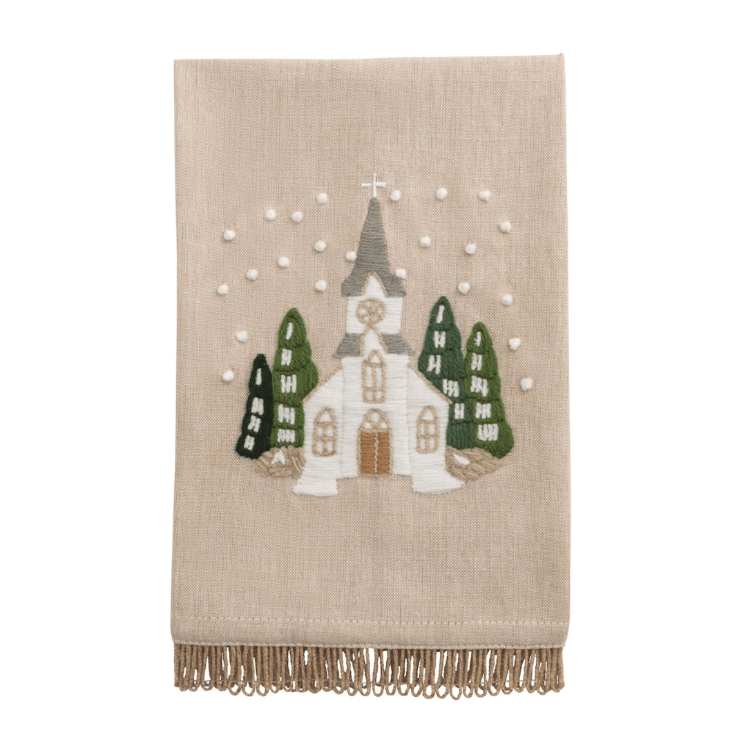 Mud Pie White Xmas Embroidered Towel - Mud Pie
