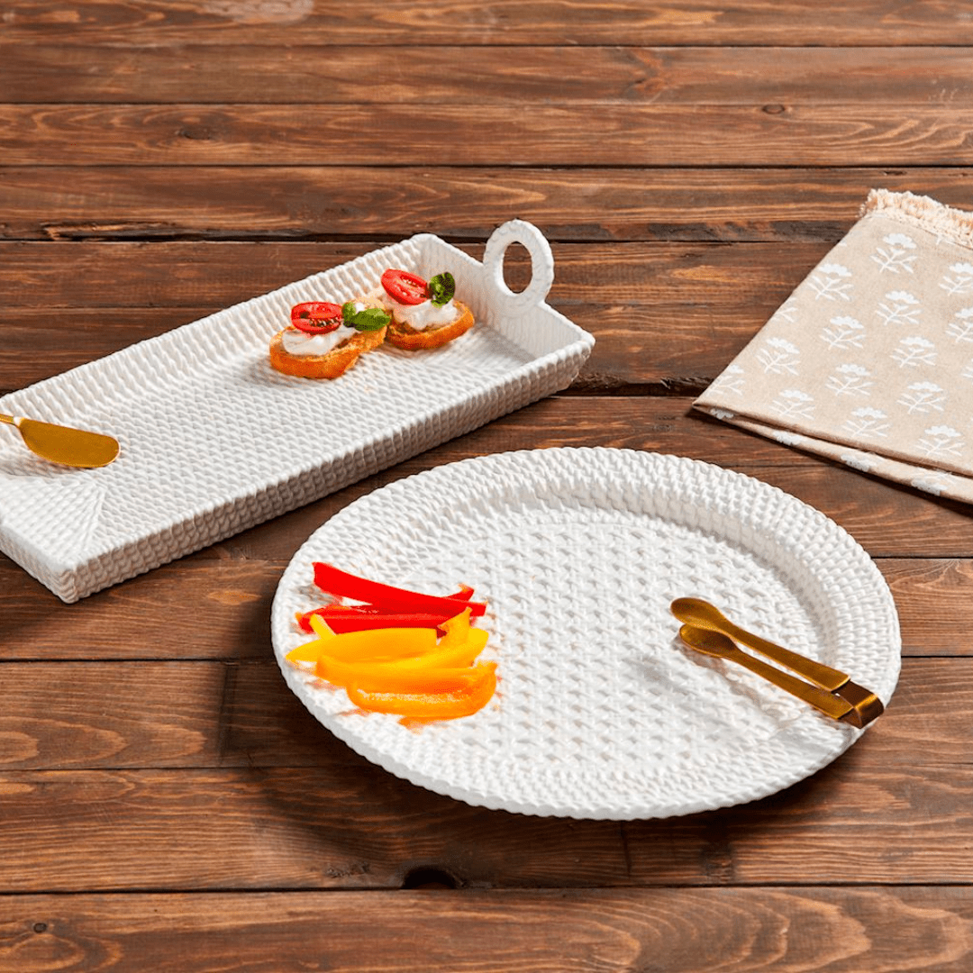 Mud Pie Woven Stoneware Platter Set - Mud Pie