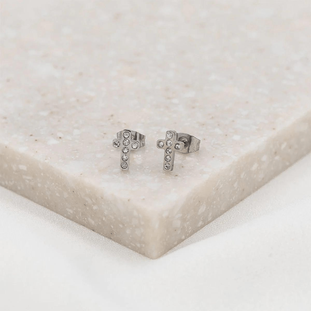 My Saint My Hero Faith Petite Crystal Cross Earrings - My Saint My Hero