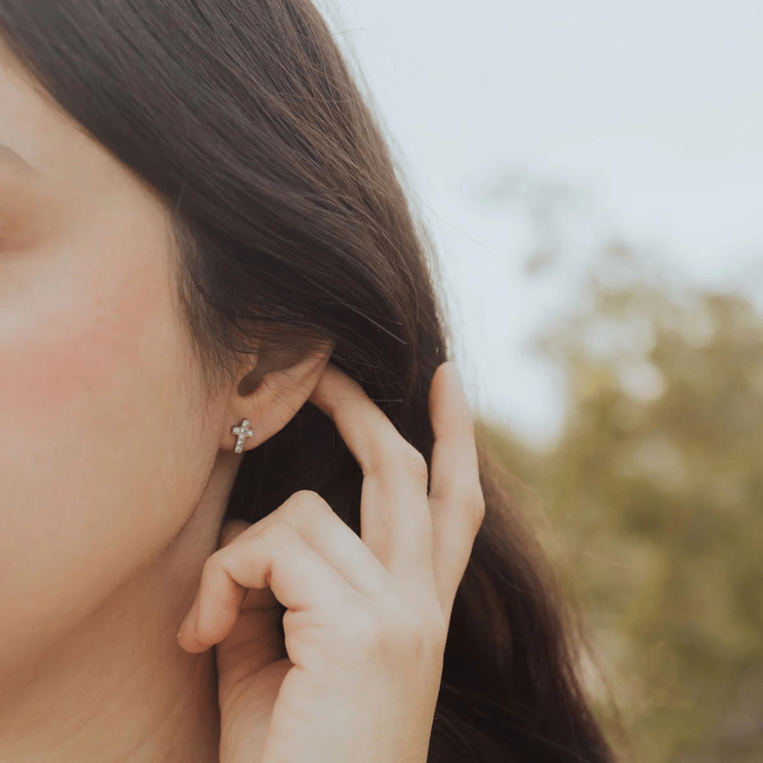 My Saint My Hero Faith Petite Crystal Cross Earrings - My Saint My Hero