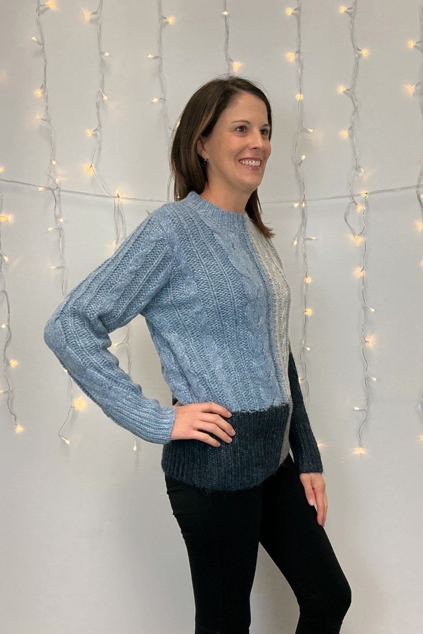 Mystree Color Blocked Cable Sweater - Mystree