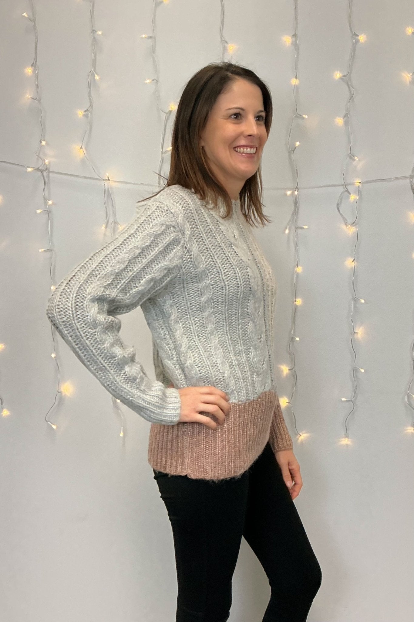 Mystree Color Blocked Cable Sweater - Mystree