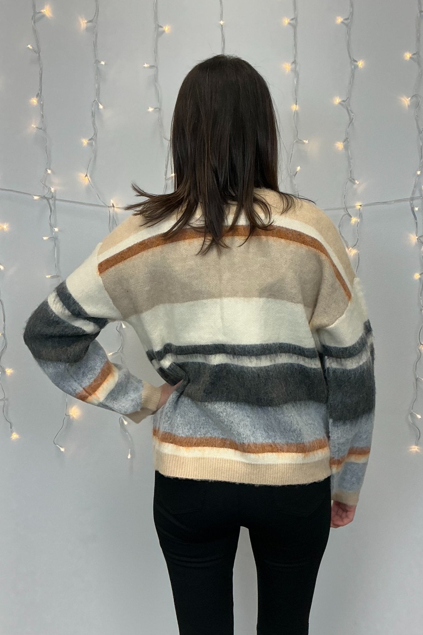Mystree Fuzzy Color Blocked Sweater Cardigan - Mystree