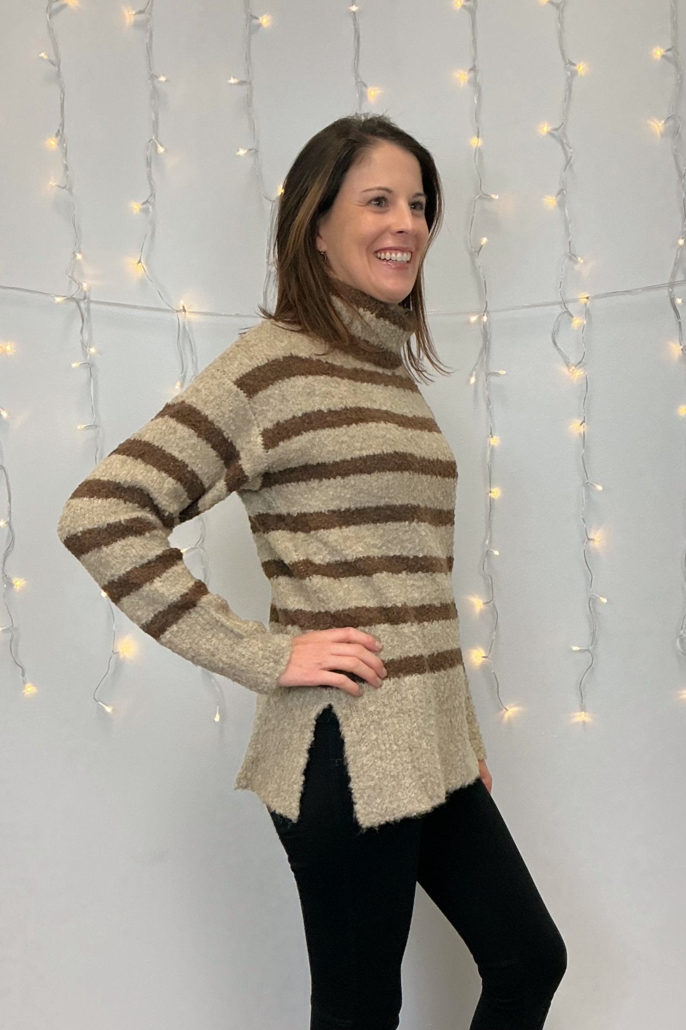 Mystree Stripe Turtle Neck Sweater - Mystree