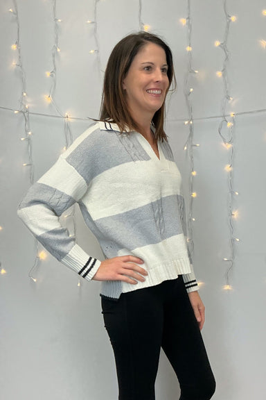 Mystree V - Neck Multistripe Sweater - Mystree