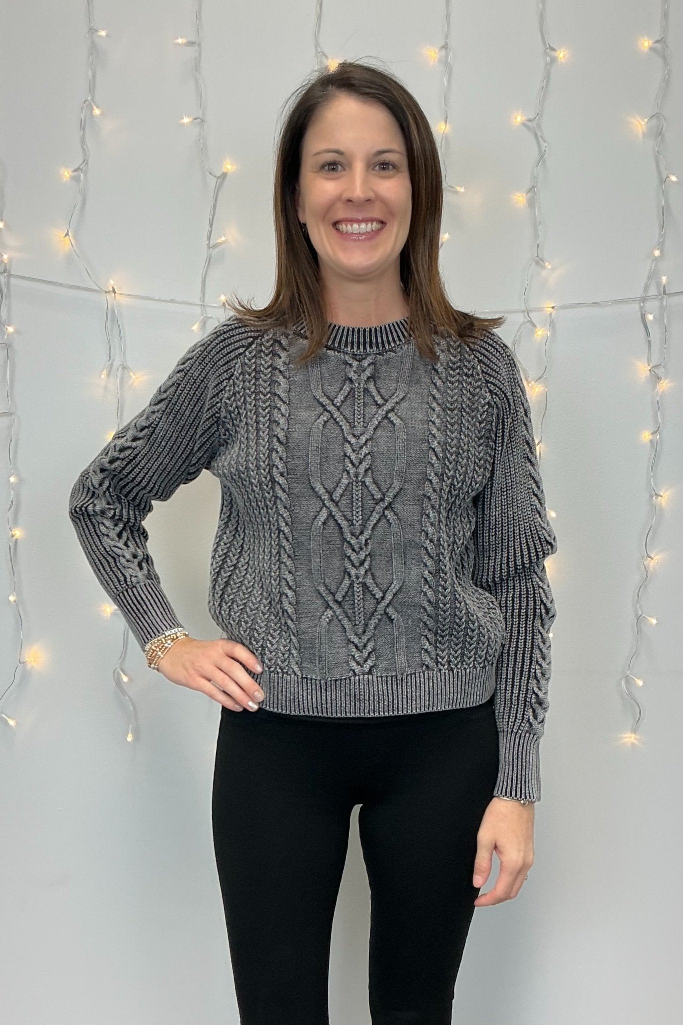 Mystree Washed Cable Sweater - Mystree