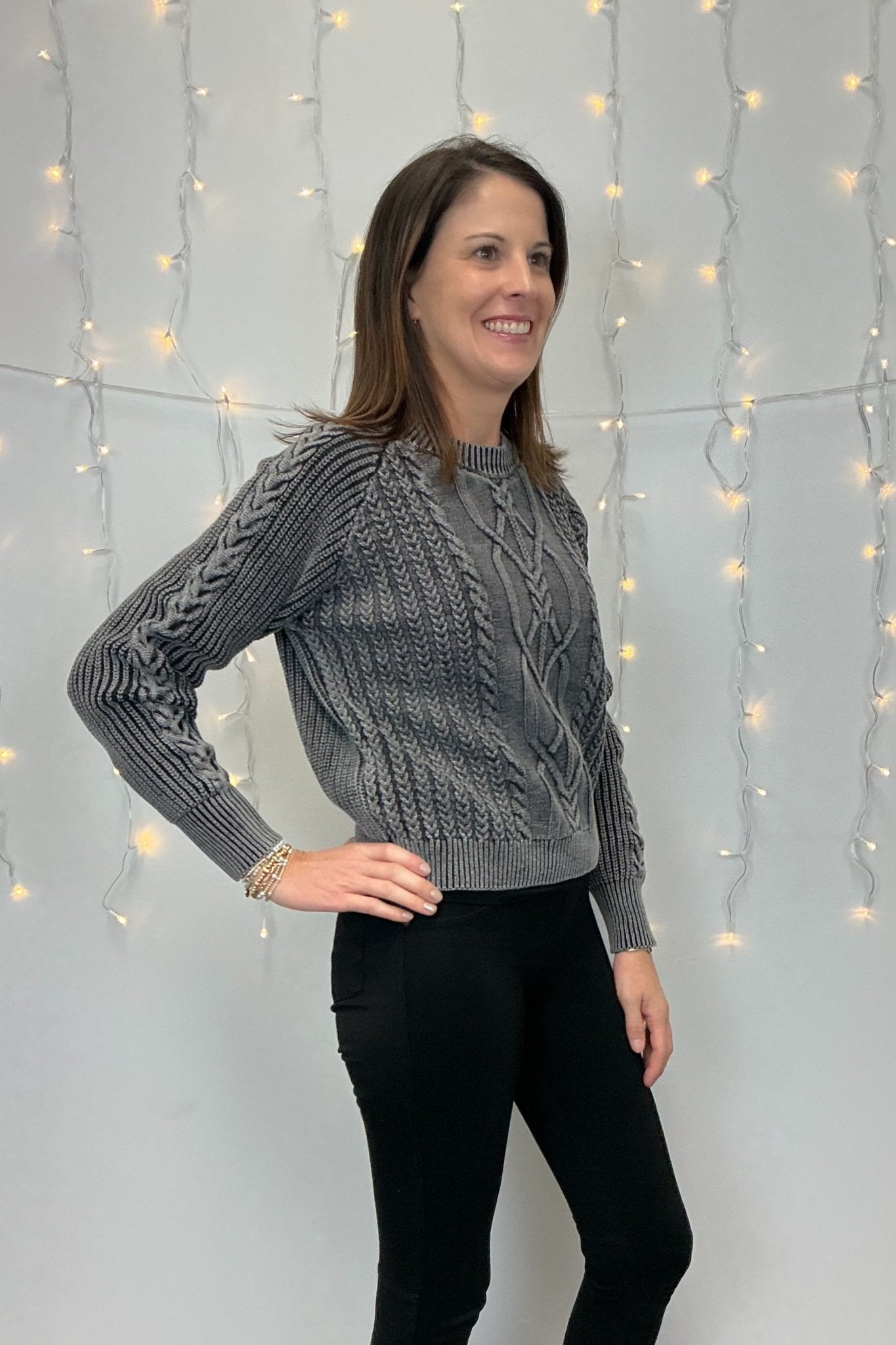 Mystree Washed Cable Sweater - Mystree