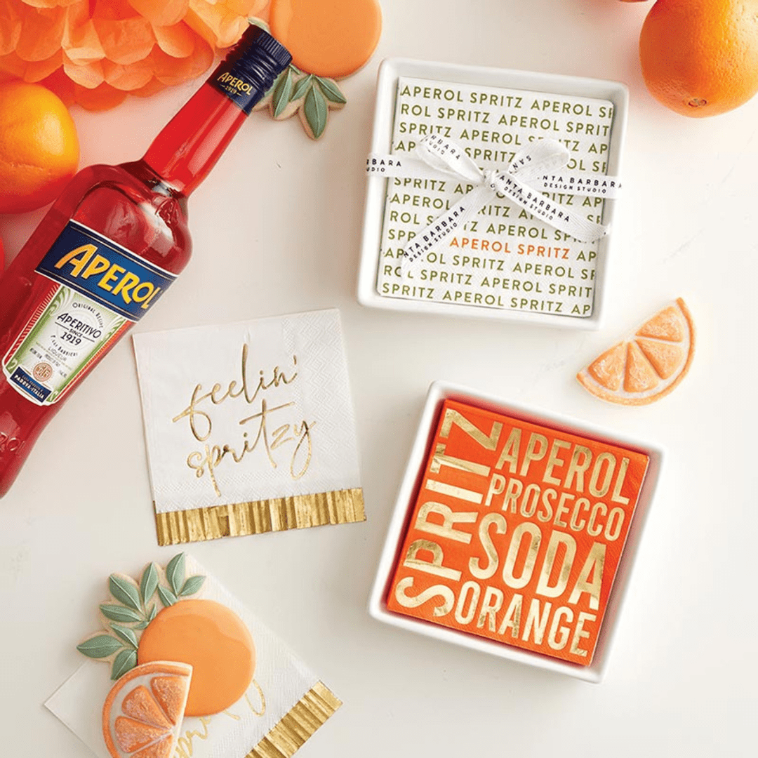 Napkin Tray & Napkins - Aperol Spritz - Santa Barbara Design Studio