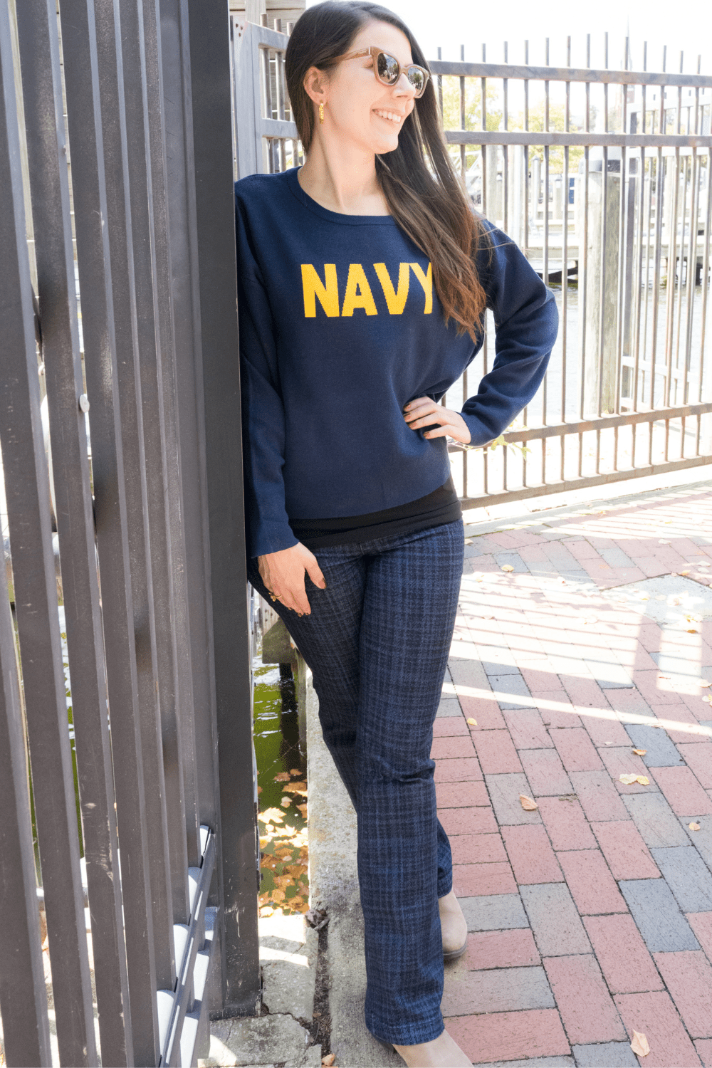Navy Sweater - Hi - Lo - Pearls & Camo