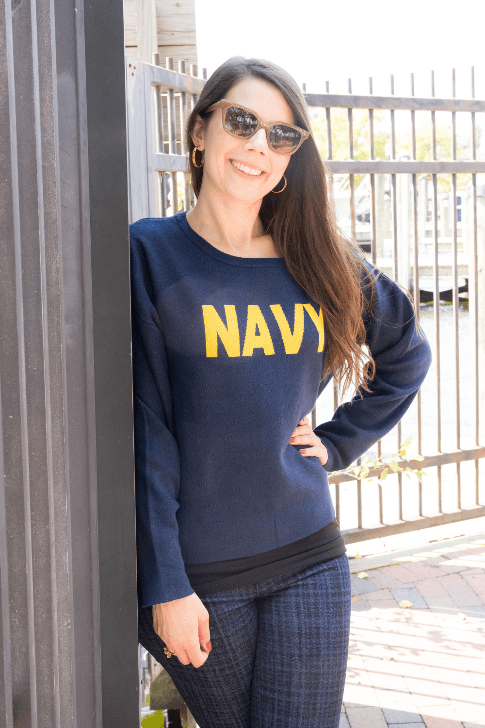 Navy Sweater - Hi - Lo - Pearls & Camo