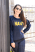 Navy Sweater - Hi - Lo - Pearls & Camo