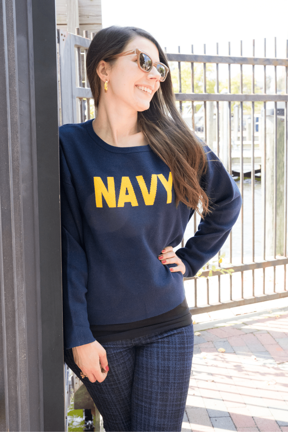 Navy Sweater - Hi - Lo - Pearls & Camo