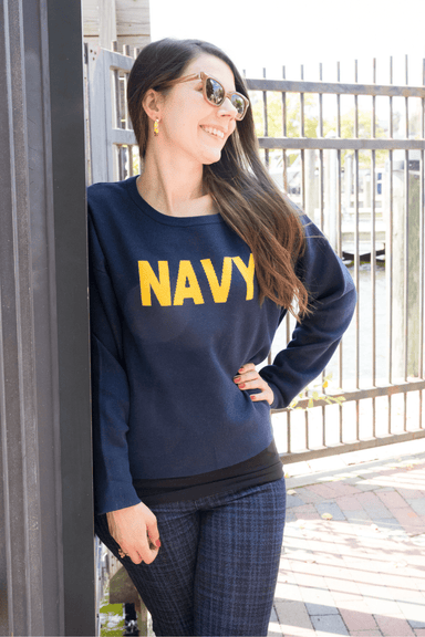 Navy Sweater - Hi - Lo - Pearls & Camo
