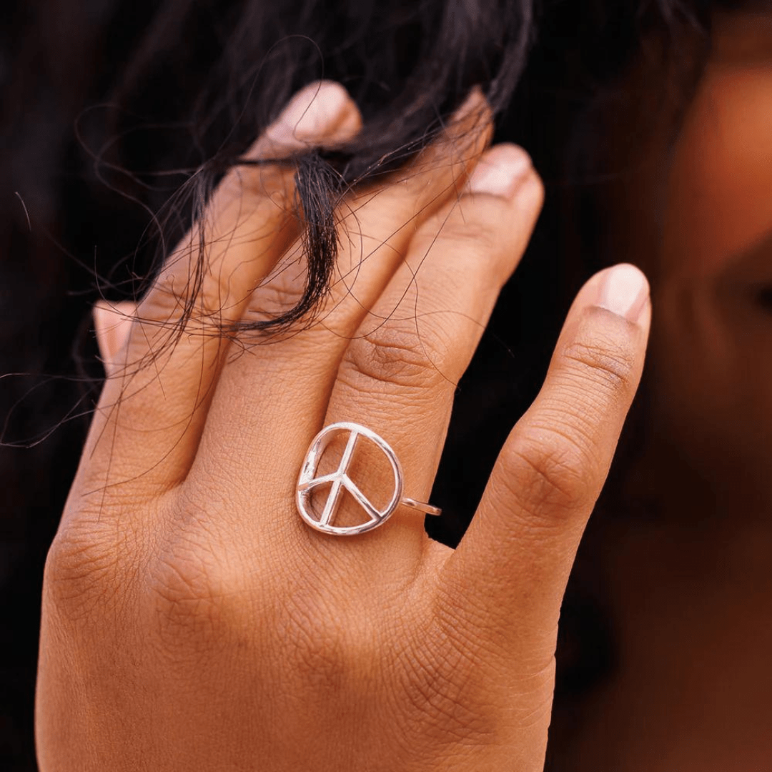 Pura Vida Peace Sign Ring - Silver - Pura Vida