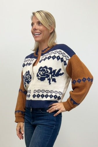 Sadie & Sage Sweet Rose Jacquard Zip Sweater Jacket - Sage the Label