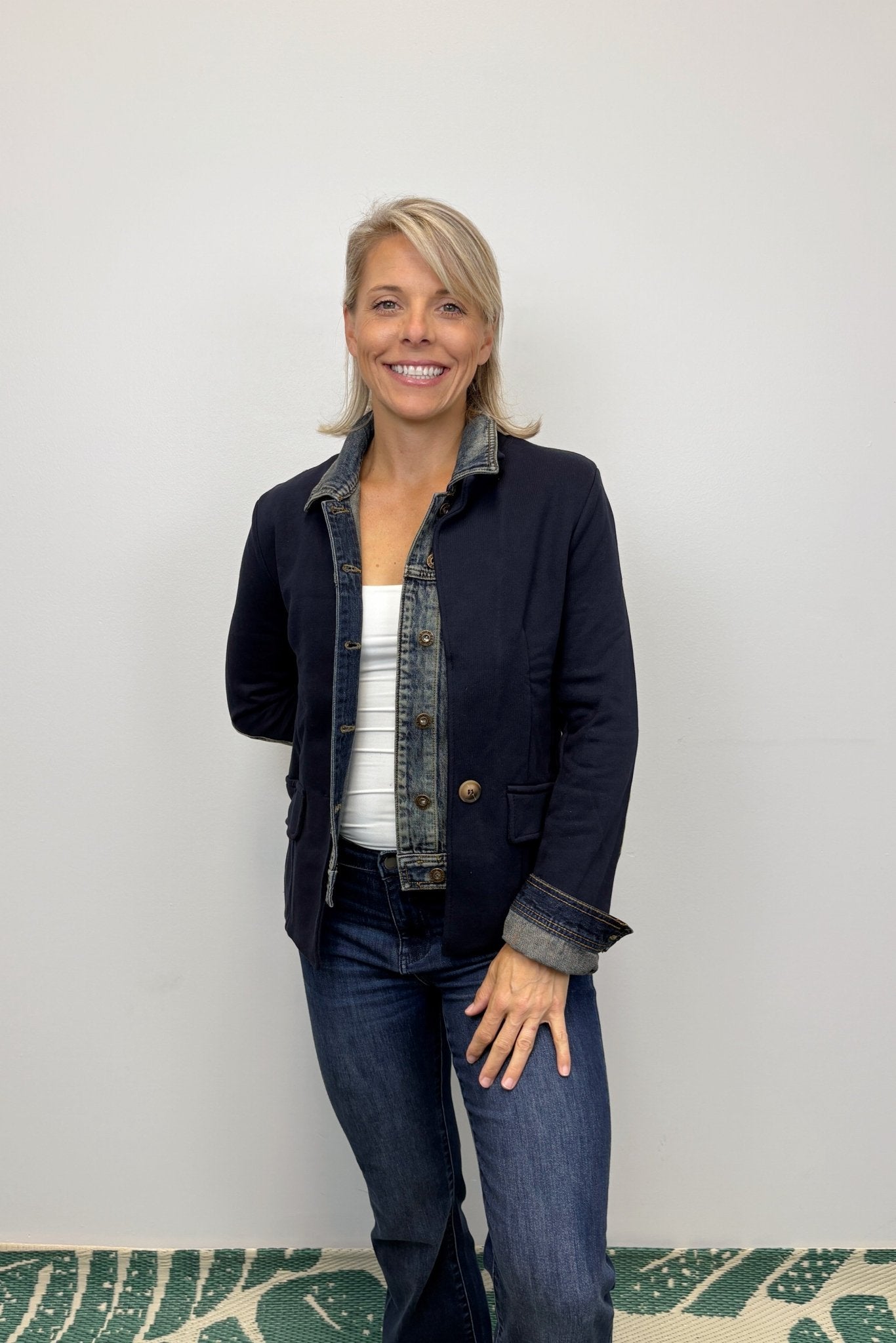 Six Fifty Clarissa Mixed Media Denim Jacket - Navy - Six Fifty