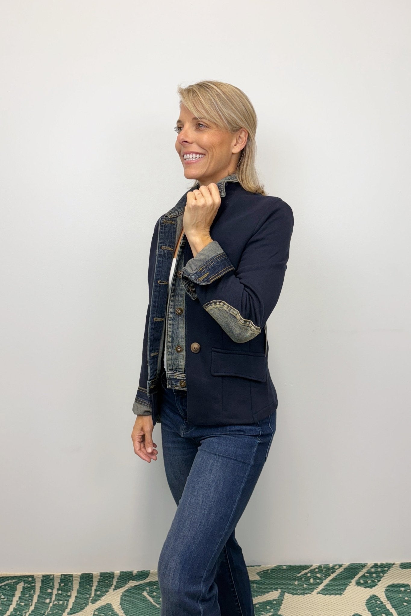 Six Fifty Clarissa Mixed Media Denim Jacket - Navy - Six Fifty