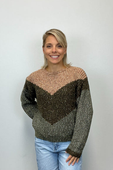 Skies are Blue Chevron Sweater - Olive/Taupe - Skies are Blue