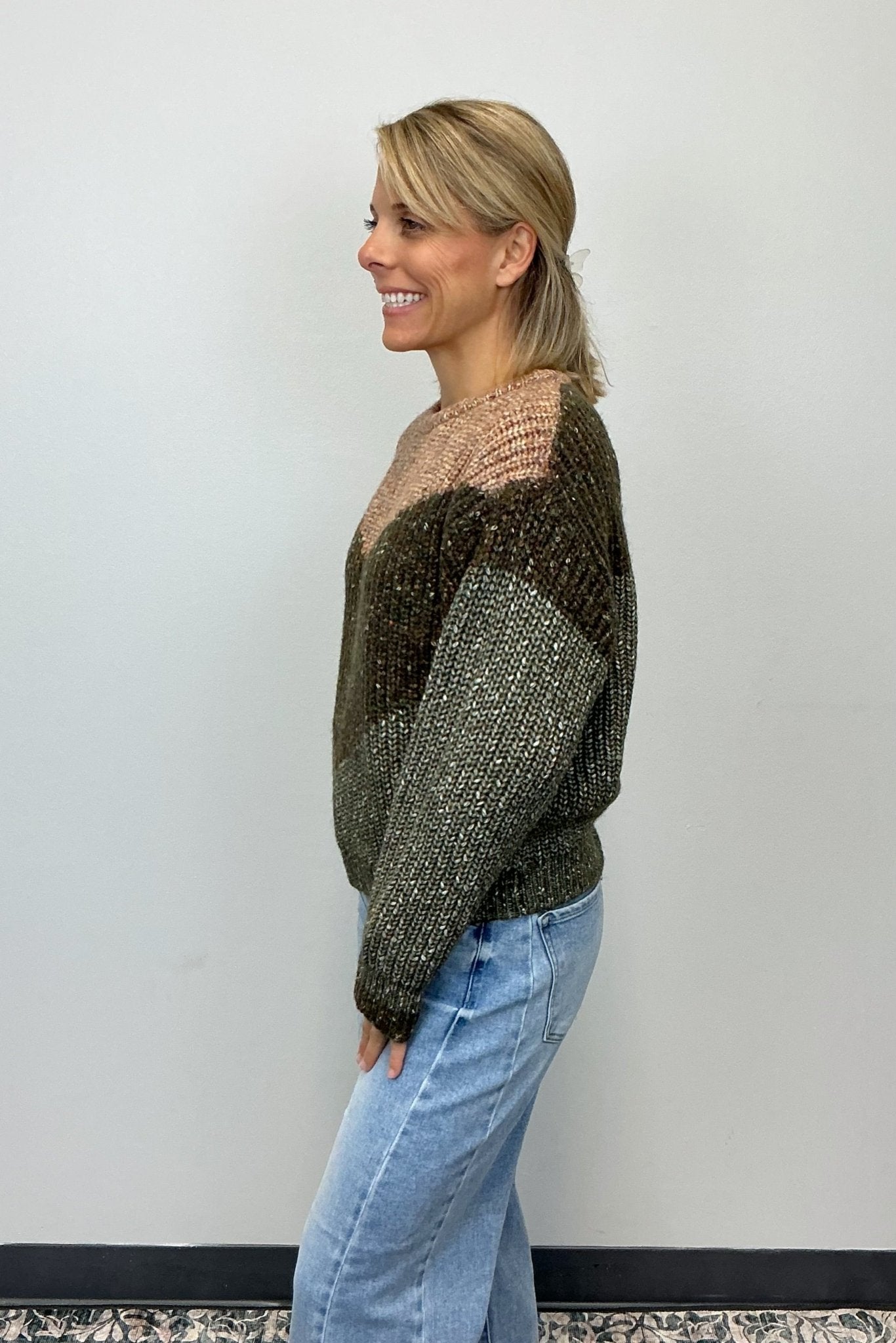 Skies are Blue Chevron Sweater - Olive/Taupe - Skies are Blue