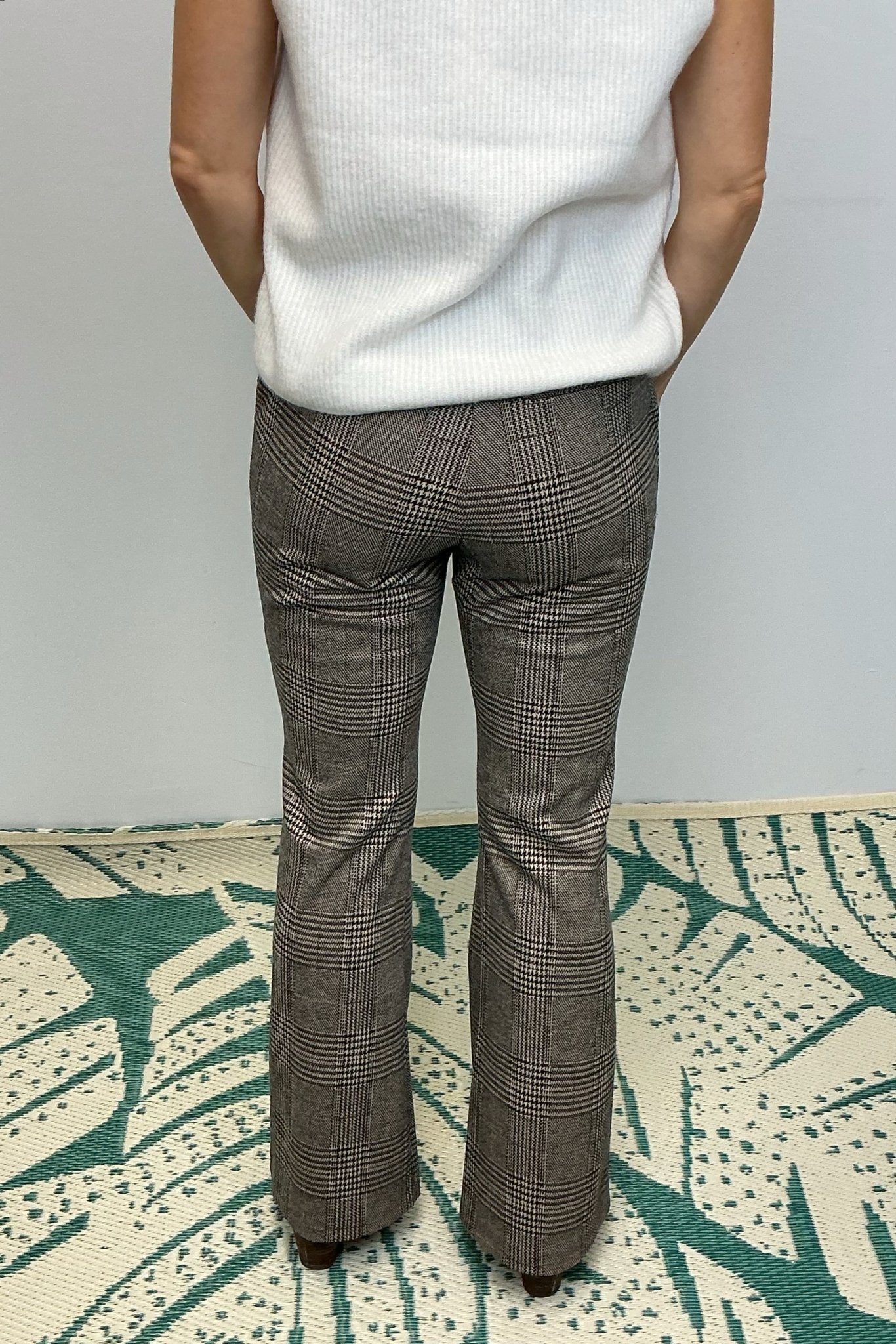 Skies are Blue Plaid Full Length Wide Pants - Brown - Skies are Blue