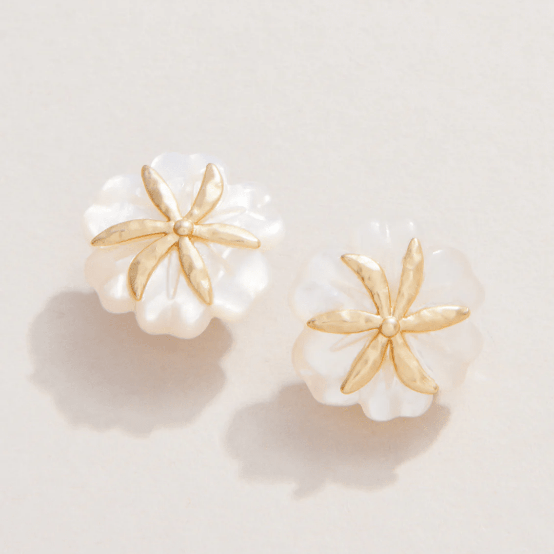 Spartina Carved Flower Stud Earrings - Mother of Pearl - Spartina