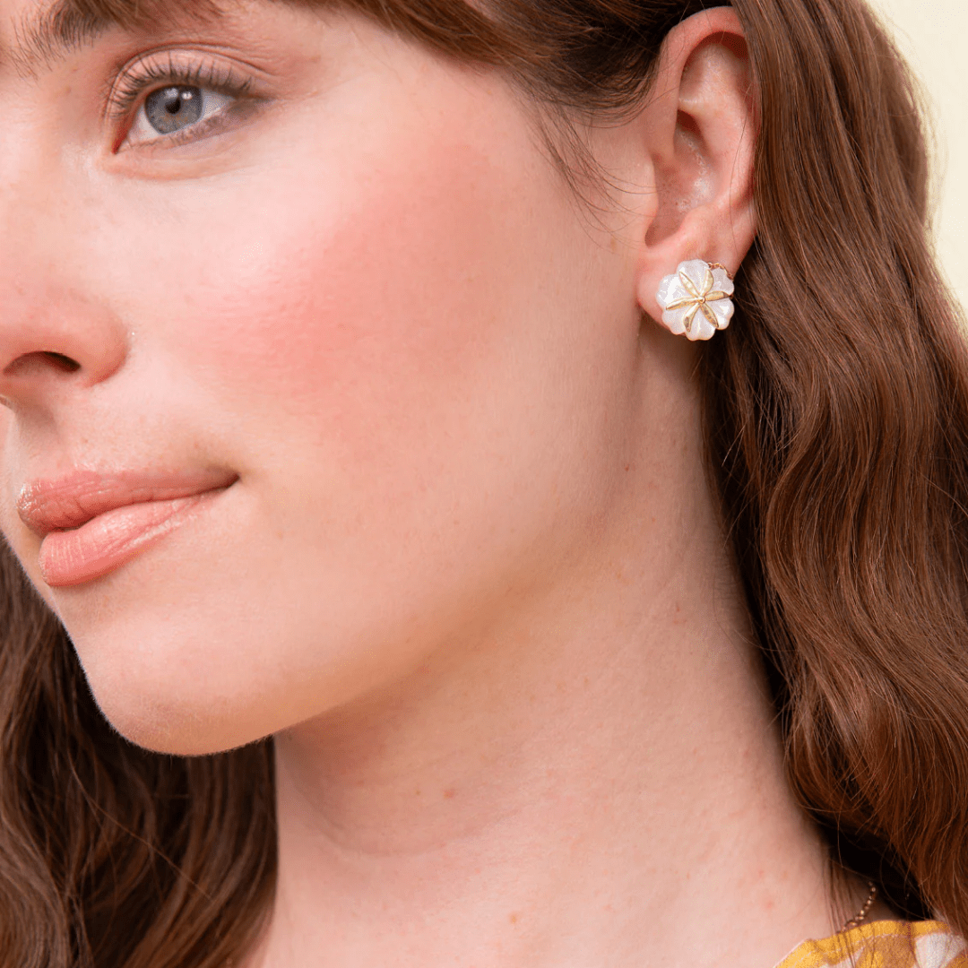 Spartina Carved Flower Stud Earrings - Mother of Pearl - Spartina