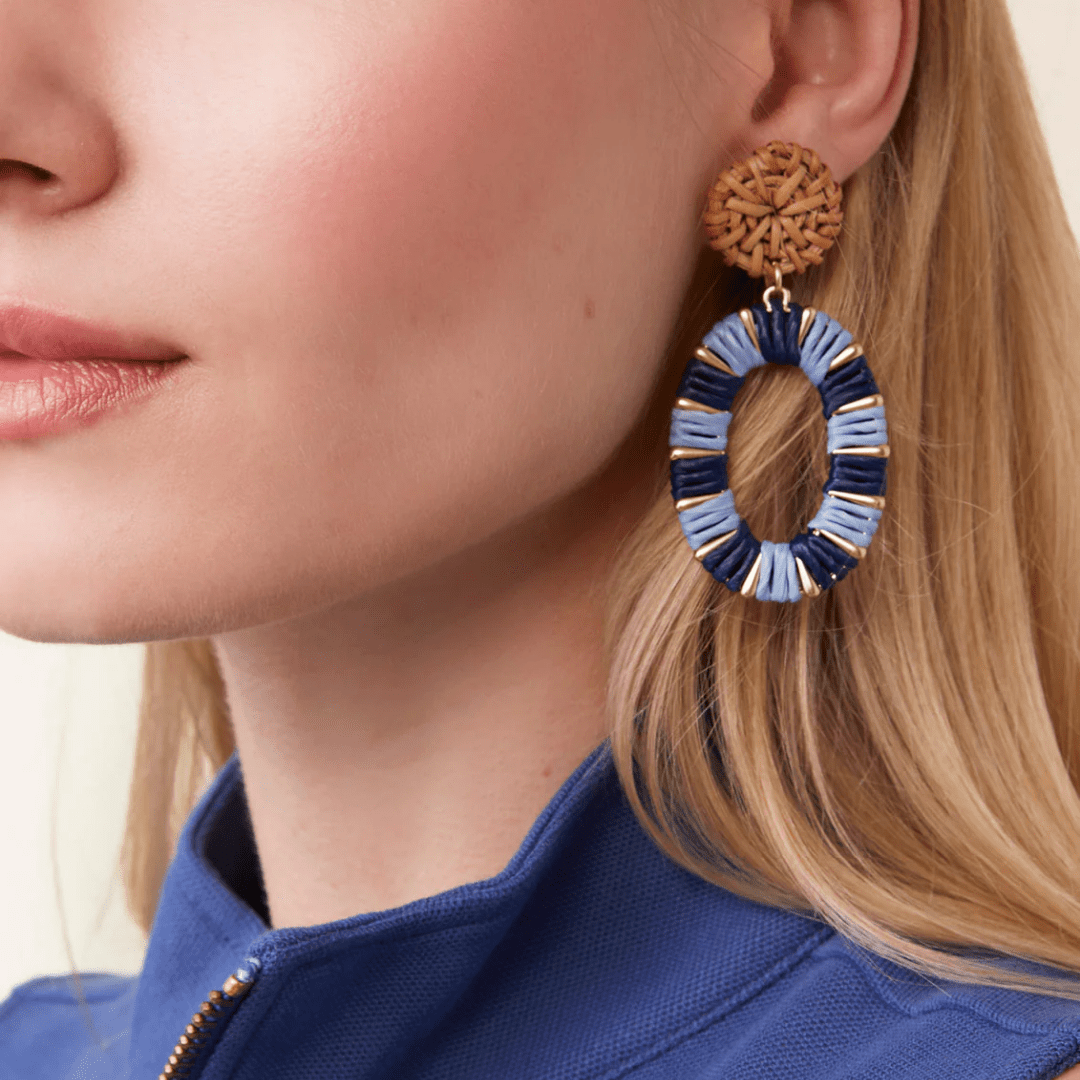 Spartina Straw Oval Earrings - Blue - Spartina